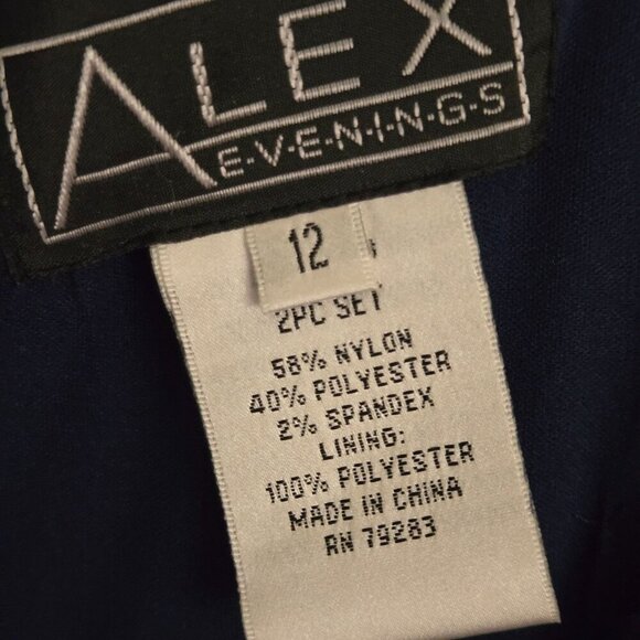 Alex Evenings Sequined Lace Sheath Dress Jacket Navy Midi Mother Of Size 12 - Picture 9 of 9